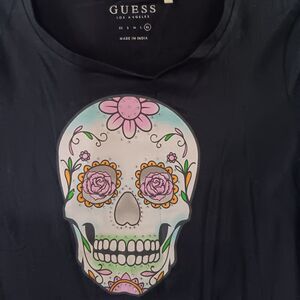 Guess Goth Skull Bejeweled Women's T Shirt Size Jr XLP